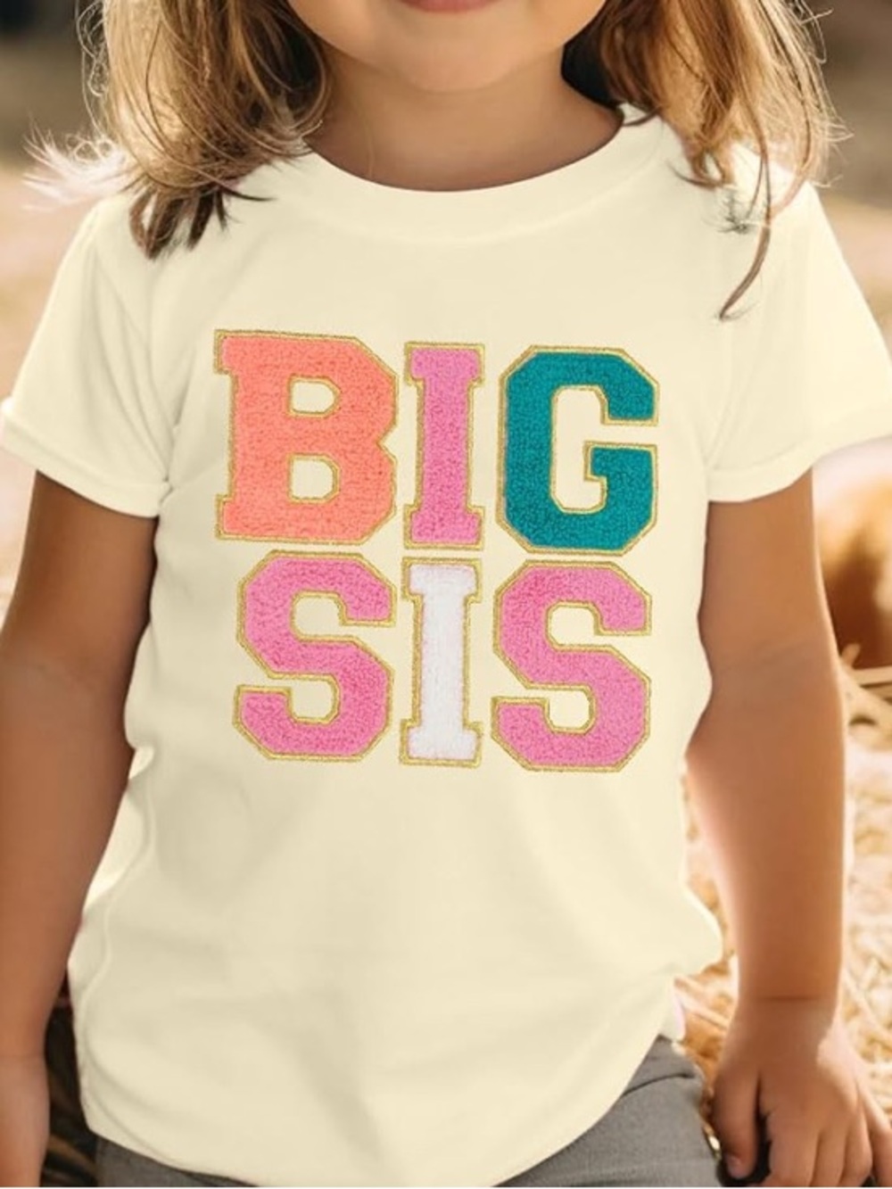 Big Sister shirt Big Sis top Cream Short-Sleeve Tee for Kids Siblings Size 3T